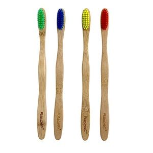 PURSONIC 4 Pack Natural Eco Bamboo Toothbrushes with Soft Nylon Bristles, BBTB4